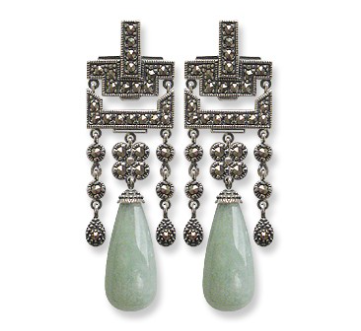 boucles art deco en jade et argent