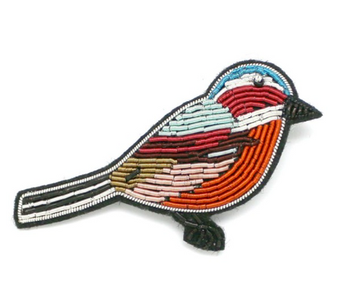 broche brodée oiseau