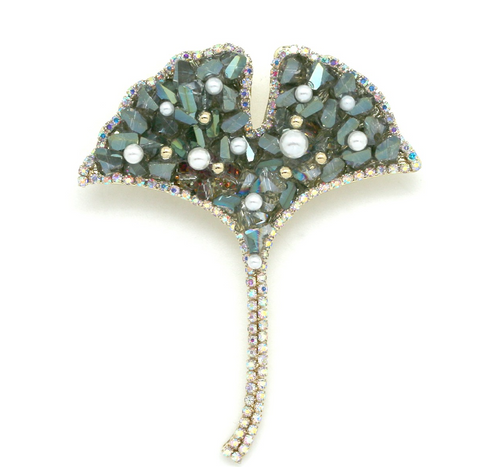 broche ginkgo en strass